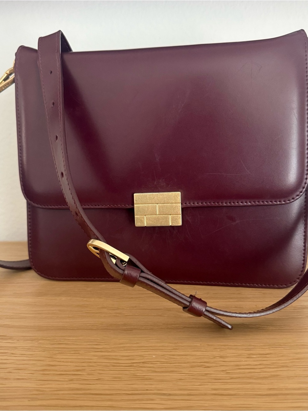 FRAME Burgundy Leather Crossbody with Gold Accent